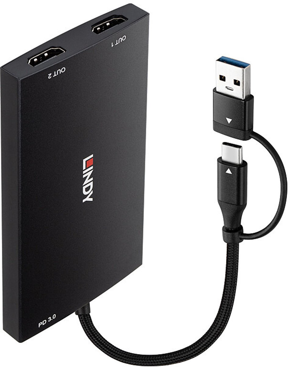 Lindy USB Type A and C to Dual HDMI 4K60 Converter