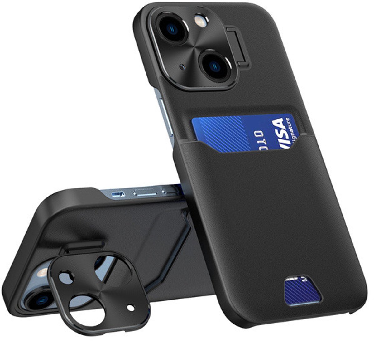 Hurtel Leather Stand Case for iPhone 14 Plus Cover Card Wallet with Stand Black