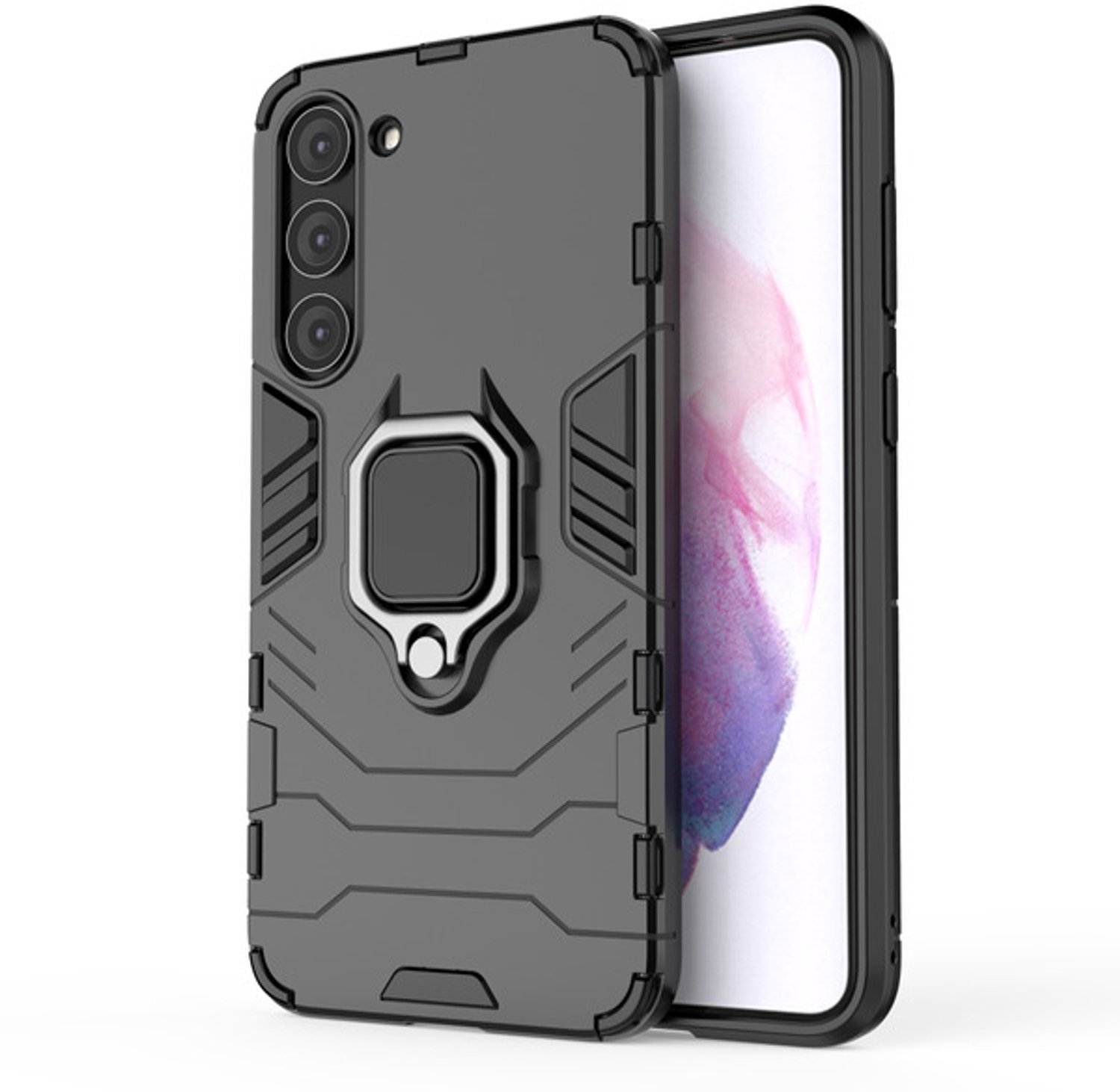 Hurtel Ring Armor Case for Samsung Galaxy S23+ Armored Cover Magnetic Holder Ring Black