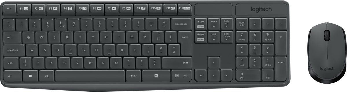 Logitech MK235 Wireless Combo - ND - Tastatur & Mus sæt - Nordisk - Grå