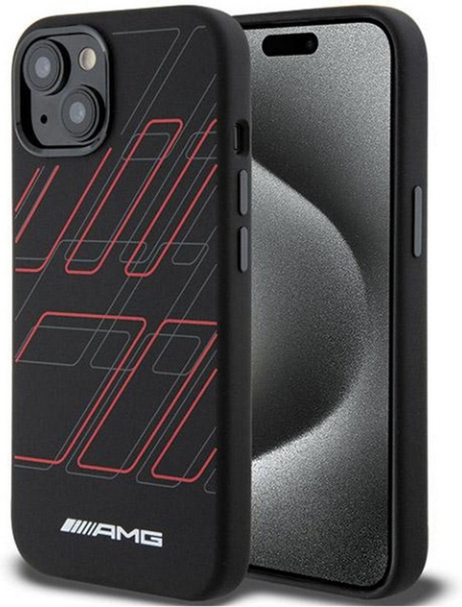 Mercedes AMG Silicone Large Rhombuses Pattern MagSafe Case for iPhone 15 Plus / 14 Plus - Black