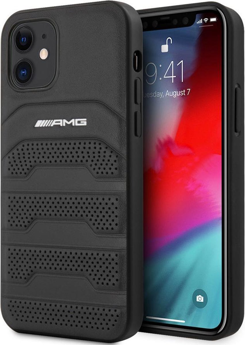 Mercedes AMG Leather Debossed Lines Case for iPhone 12 mini - Black