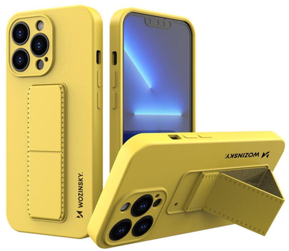 Wozinsky Kickstand Case Silicone Case with Stand iPhone 13 mini yellow