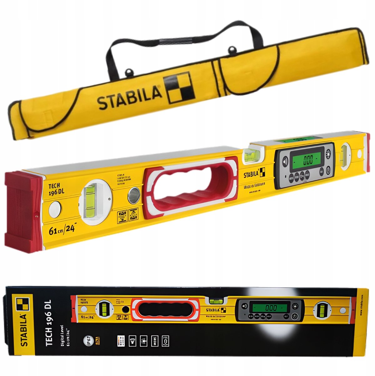 Stabila TECH 196M DL 19820 Niveau à bulle numérique avec aimant, avec système anti-glissement, avec sacoche 183 cm 0.5 mm/m