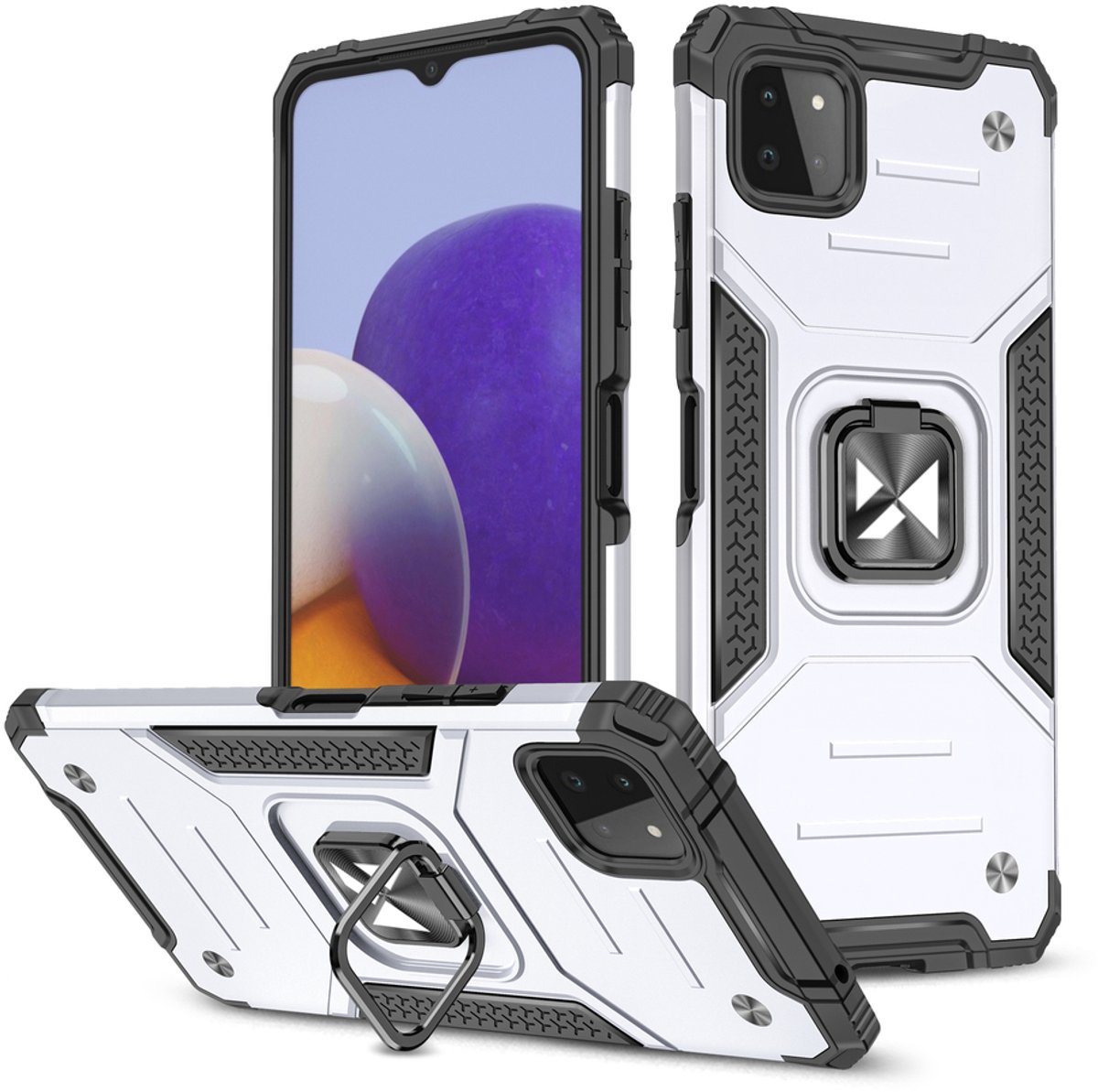 Wozinsky Ring Armor Armored Hybrid Case Cover + Magnetic Holder Samsung Galaxy A22 4G Silver