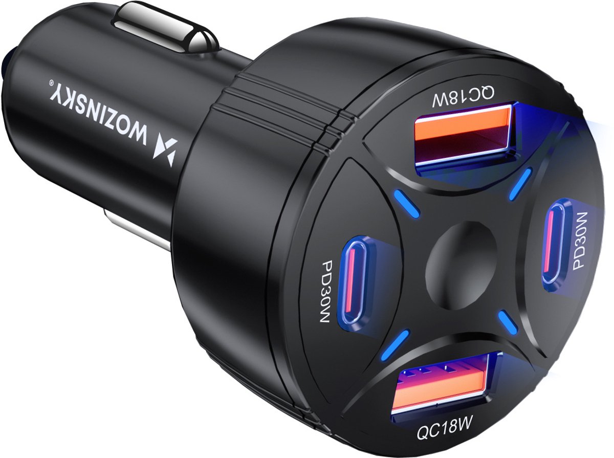 Wozinsky WLS-04 Car Charger 60W 2xUSB-C 2xUSB-A - Black