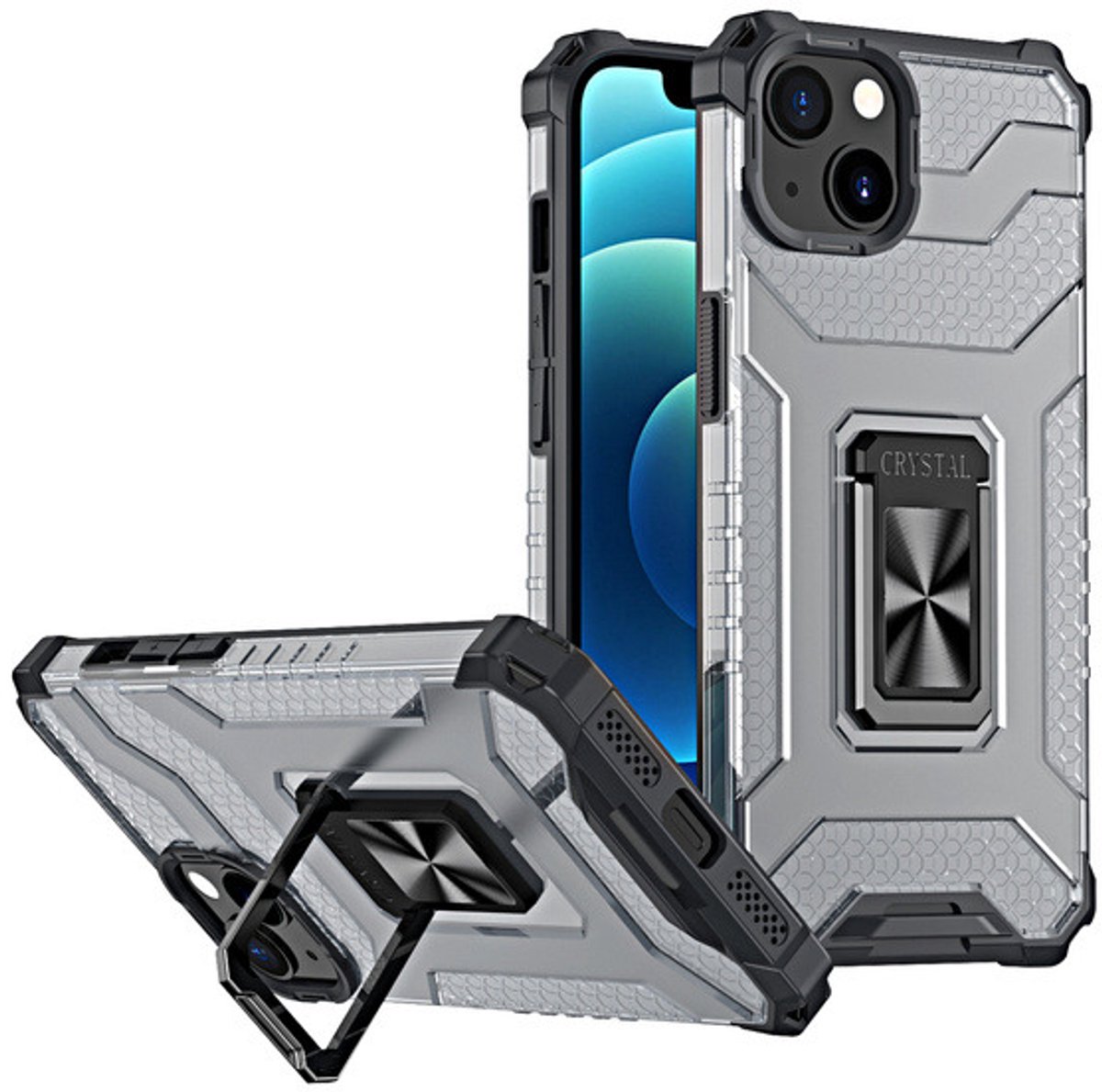 Hurtel Crystal Ring Case Kickstand Tough Rugged Cover for iPhone 13 Mini Black