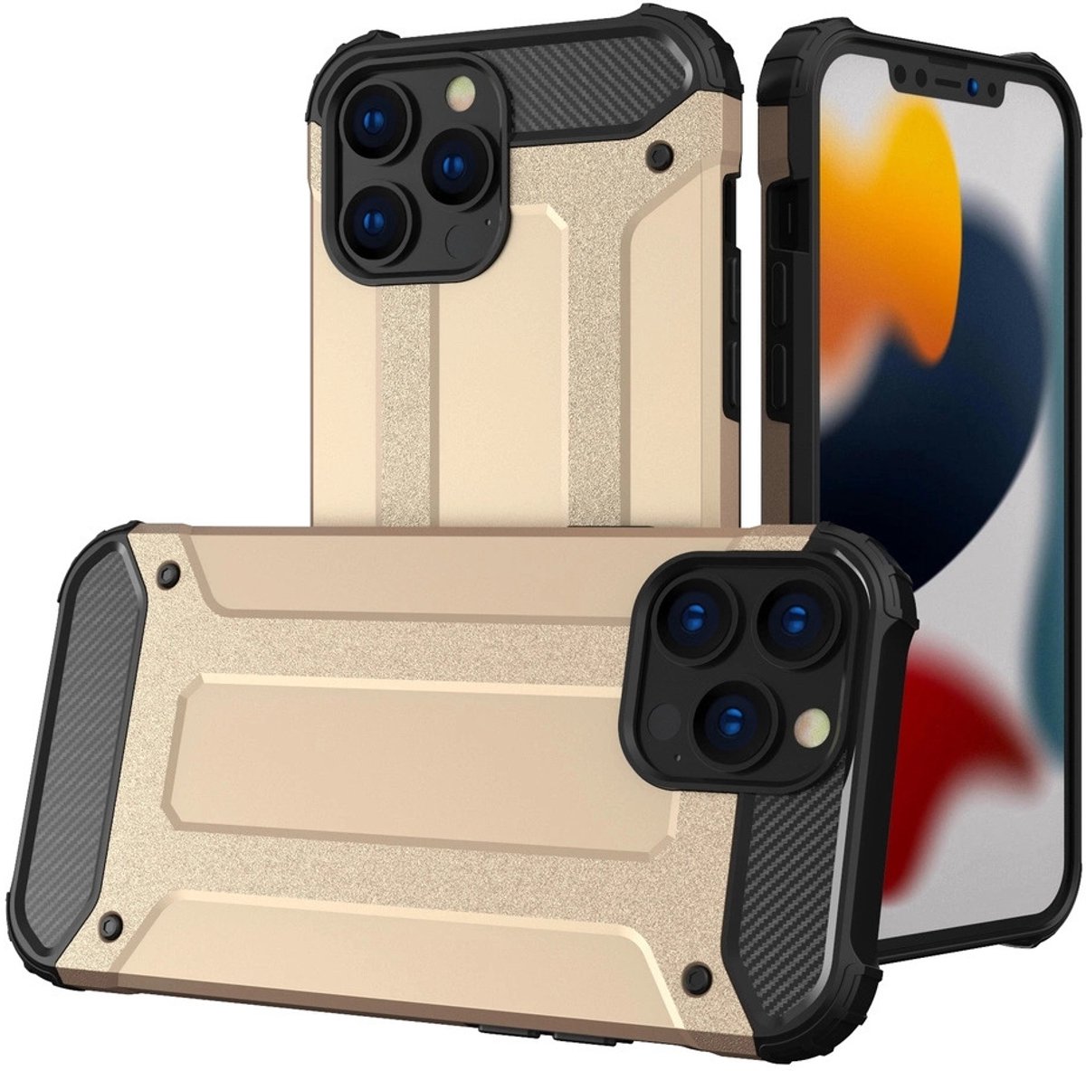 Hurtel Hybrid Armor Case Tough Rugged Cover for iPhone 13 Pro Golden
