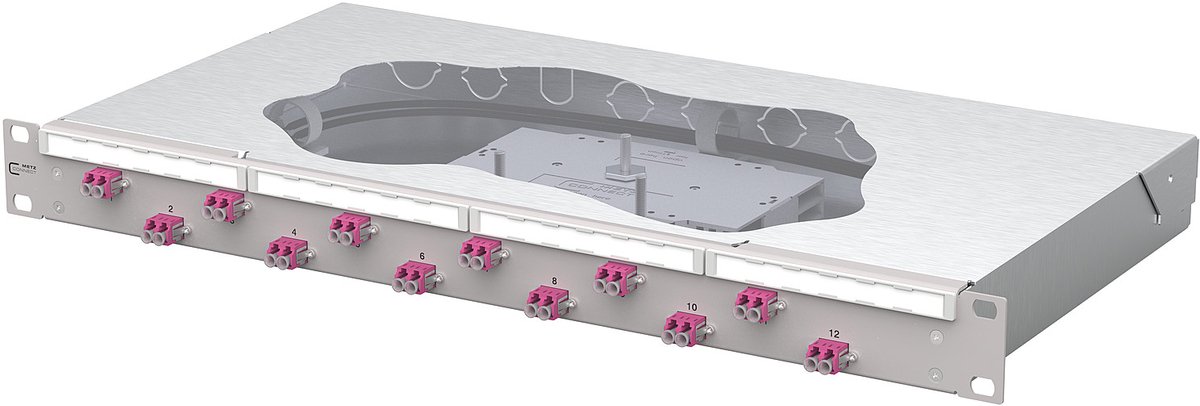 Metz Connect OpDAT fix2 Patchfeld splice 12xLC-D OM4 Panneau de brassage 483 mm (19) Câble 1 UH gris clair équipé