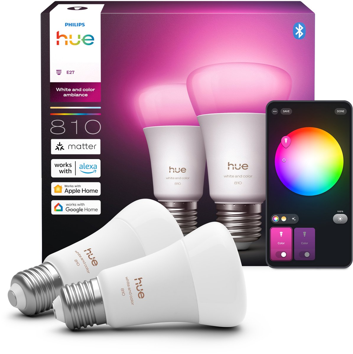 Philips Hue A60 - E27 pære - 810 - 2-pak