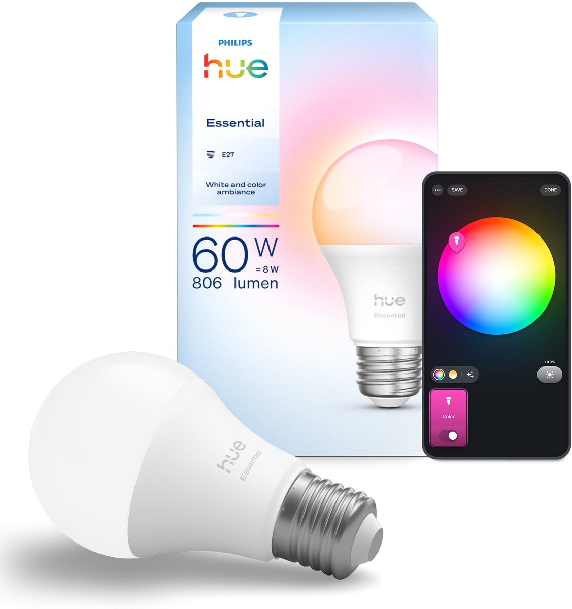 Philips Hue Essential A60 - E27 pære - 806 lm - 8 W - 1-pakke