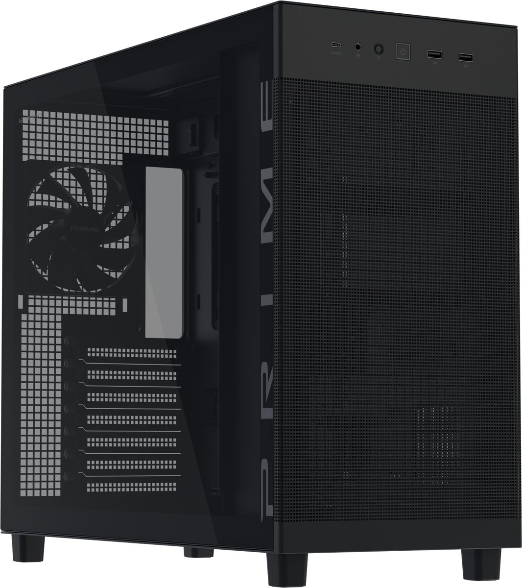 ASUS Prime AP303 TG Black - Kabinet - Miditower - Sort