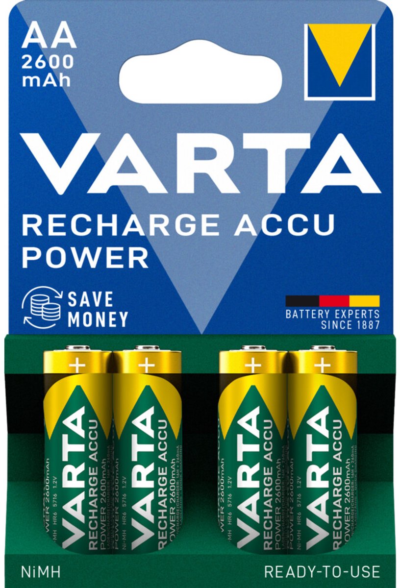 VARTA batteri genopladelig power aa 2600mah 4-pak