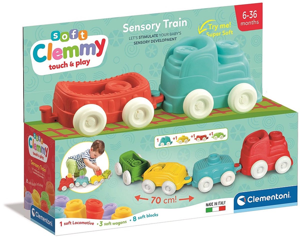 Clementoni Baby - Clemmy Sensory Train with Soft Blocks 12pcs.