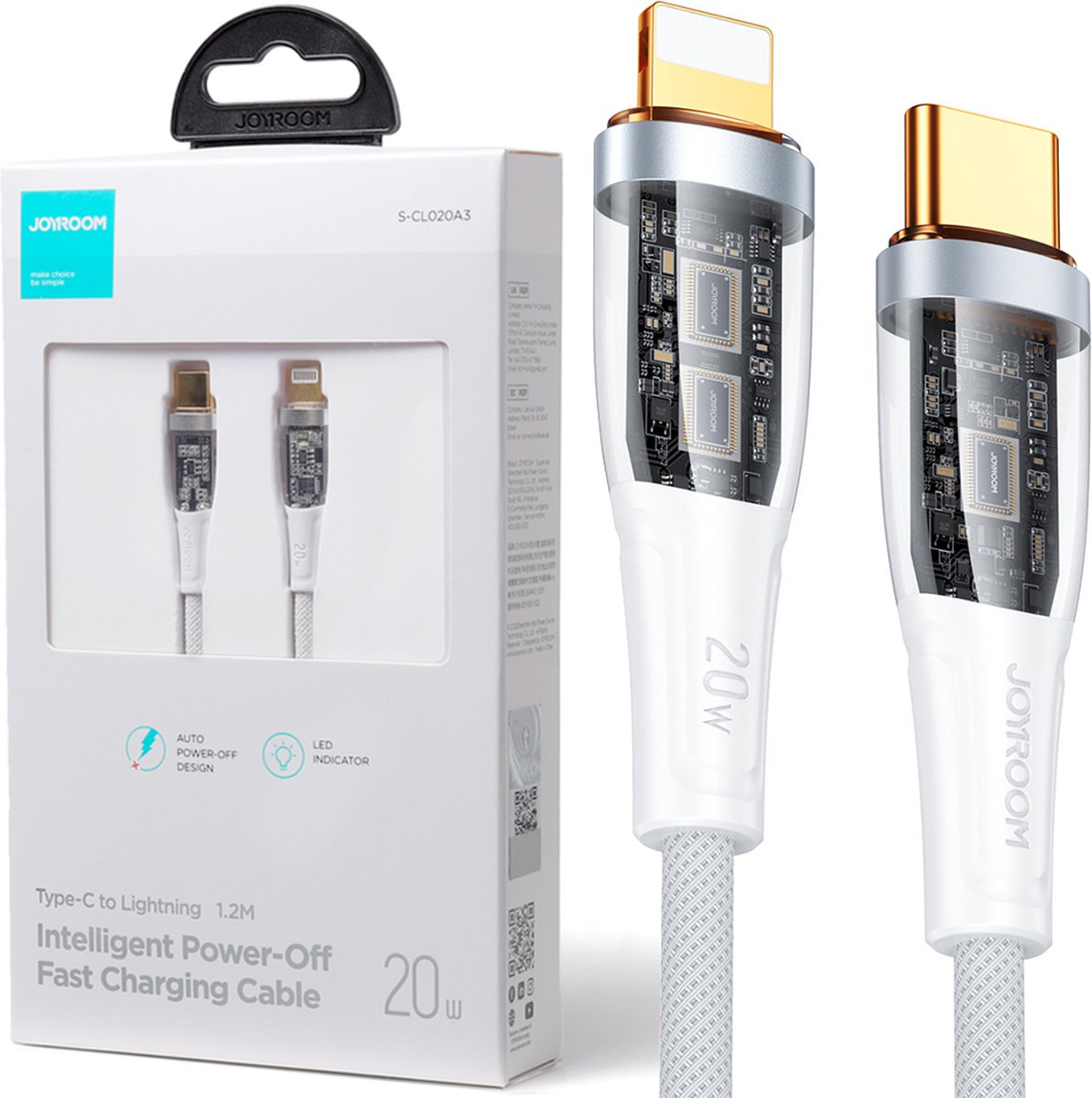Joyroom Star-Cloud Series A3 USB-C / Lightning Cable 20W 1.2m with Smart Switch - White