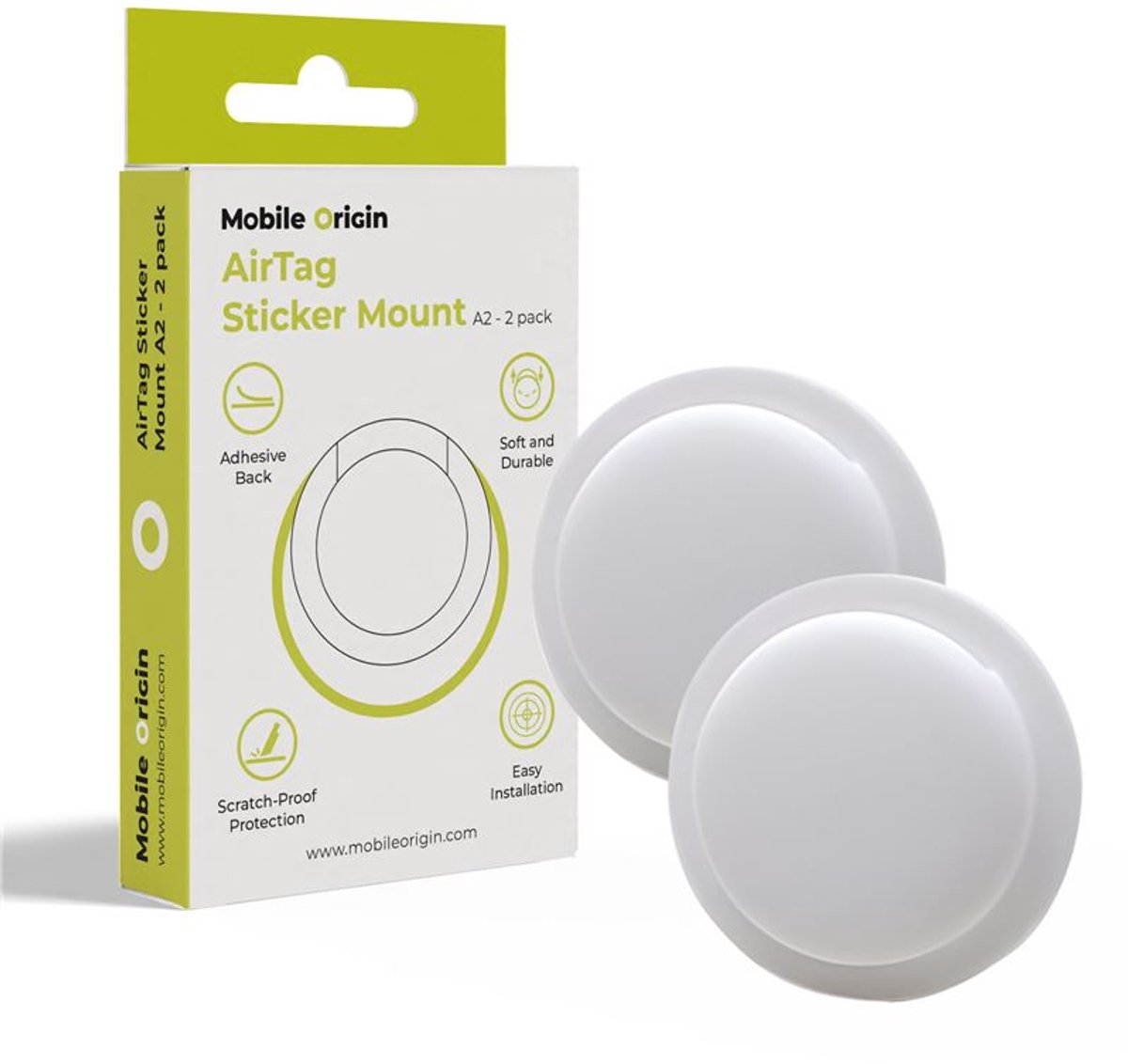 Mobile Origin Airtag Sticker Mount A2 - 2 pack - white