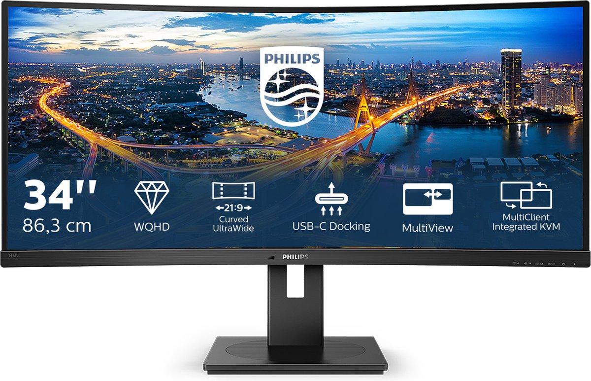 34" Philips B Line 346B1C - 3440x1440 (UWQHD) - 100Hz - VA - 90W USB-C - KVM switch