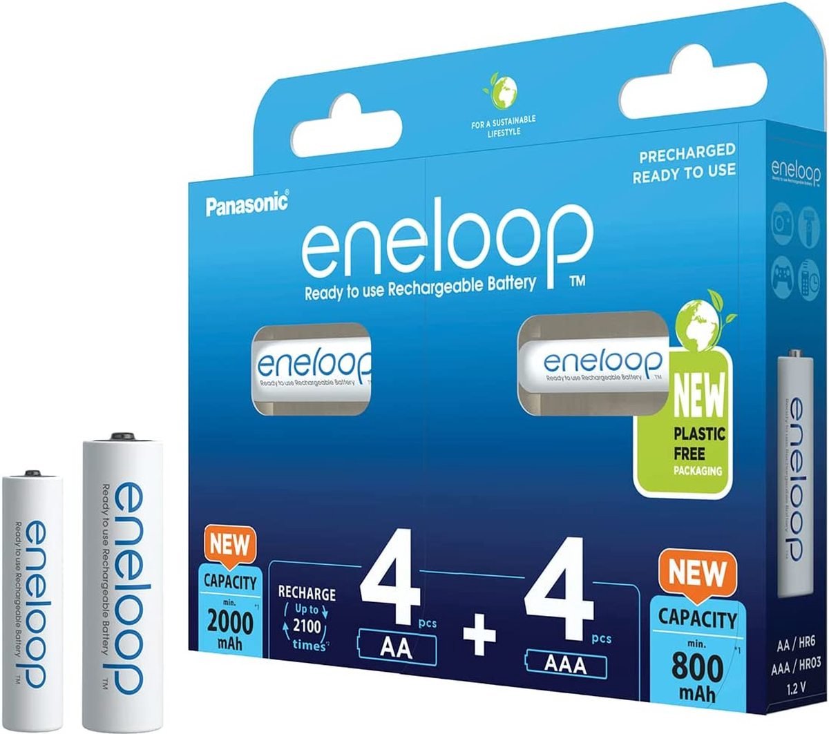 Panasonic eneloop BK-KJMCDE44E - Battery - (4 AA batteries 4 AAA batteries) 8 x AA / AAA - NiMH - ( rechargeable )