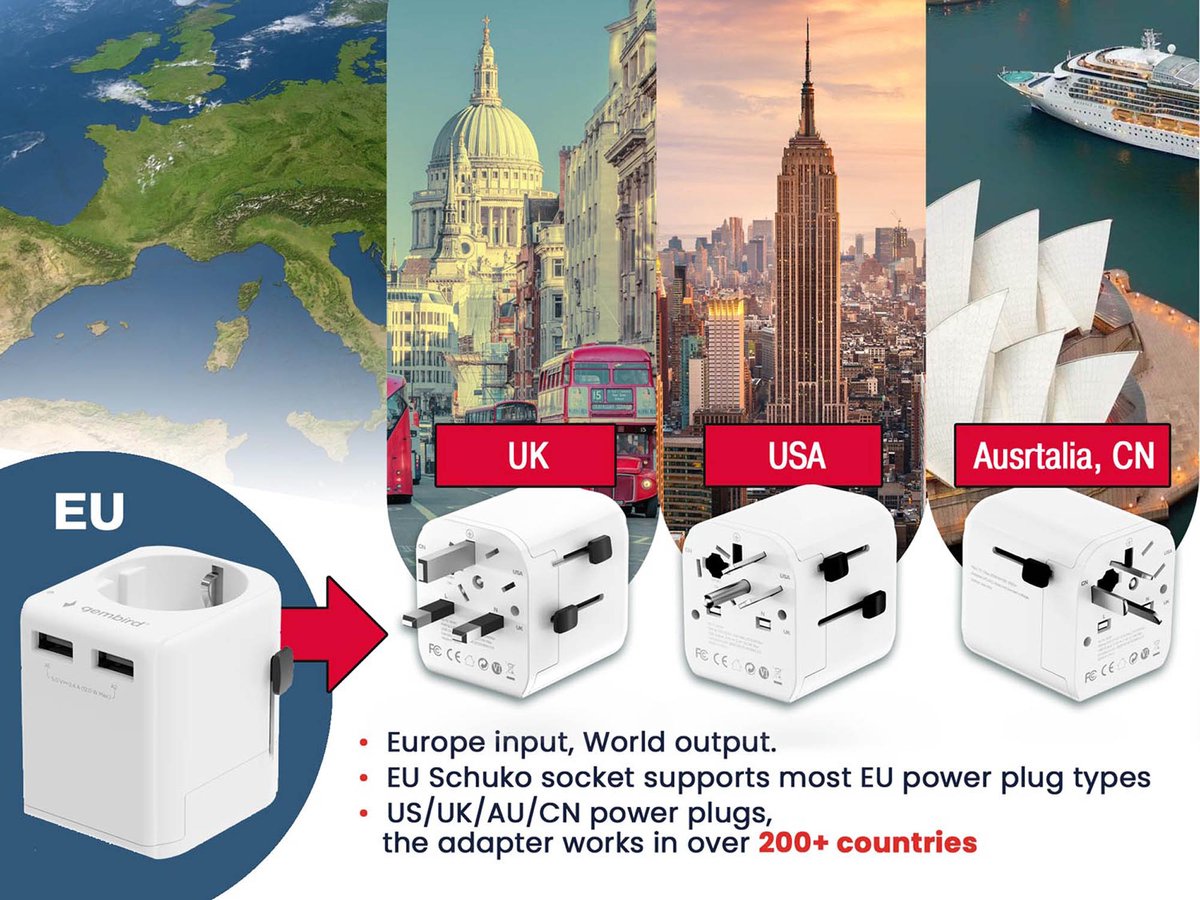 Gembird EU to Universal travel power adapter - 12W