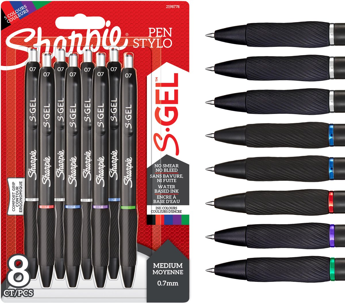 Sharpie S-gel | Gelpenne | Medium spids (0,7 mm) | Assorterede blækfarver | 8 Stk