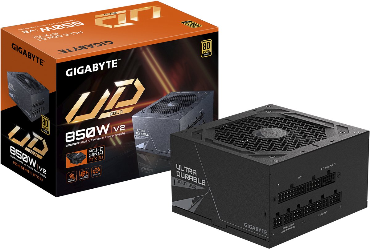 GIGABYTE UD850GM PG5 V2 Strømforsyning - 850 Watt - 120 mm - ATX 3.1 - 80 Plus Gold certified