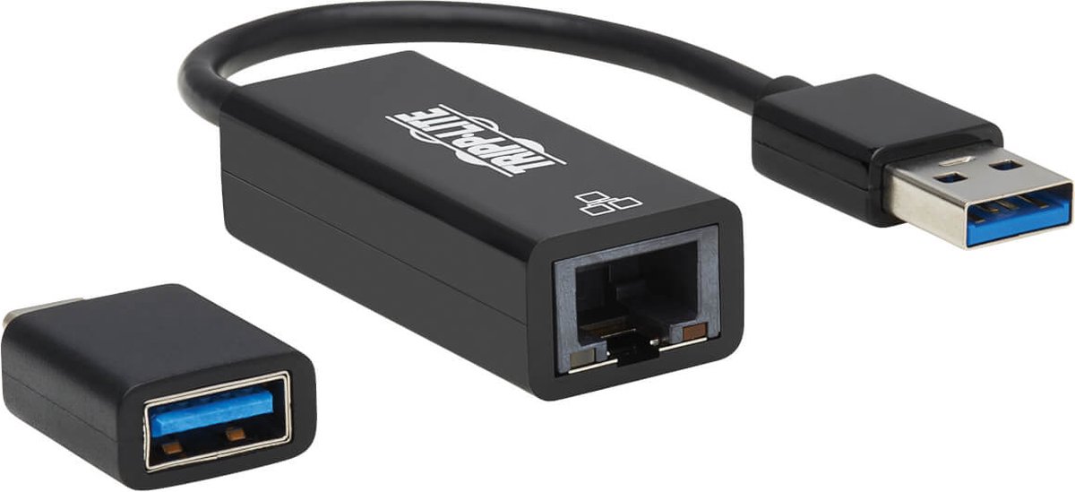 Eaton Tripp Lite Series USB-C USB-A to RJ45 Gigabit Ethernet Network Adapter (2xM/F) USB 3.2 Gen 1 Black