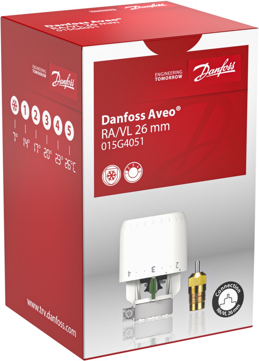 Danfoss Aveo RA/VL servicetermostat med indbygget føler og servicepakdåse