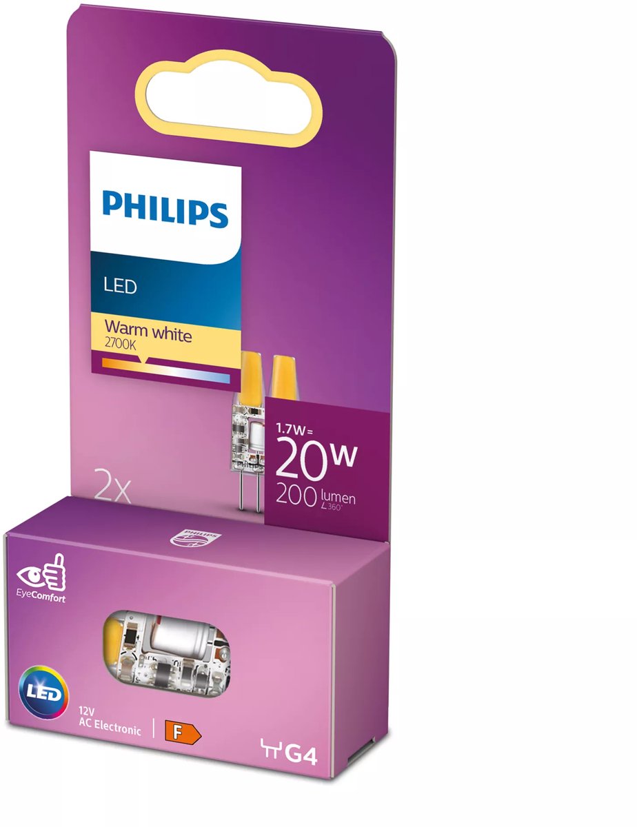 Philips LED pære Spot 1,7W/827 (20W) 2-pak G4
