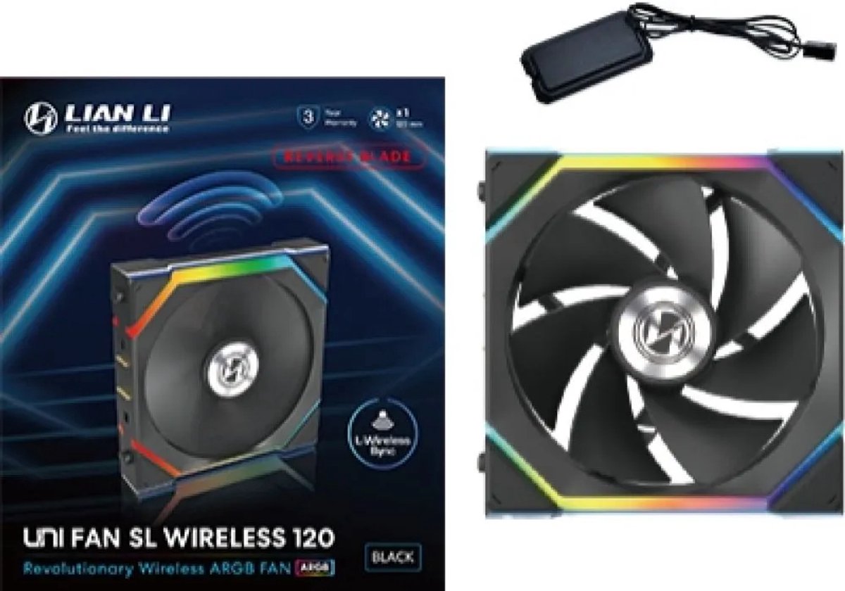 Lian Li UNI FAN SL Wireless Reverse Black - Kabinet køler - 120mm - Sort med RGB LED lys - 29 dBA