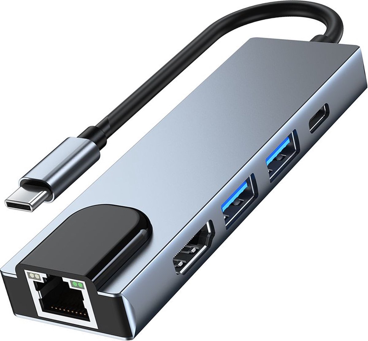 Tech-Protect V3 5in1 USB-C - USB-A 3.0 / USB-A 2.0 / USB-C / HDMI / RJ45 - grey USB hub - USB 2.0 - 6 ports - Grå