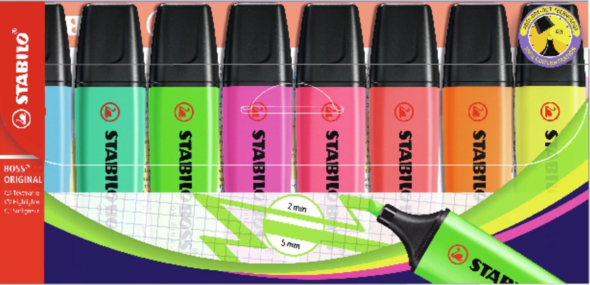 STABILO BOSS highlighter sæt med 8 farver