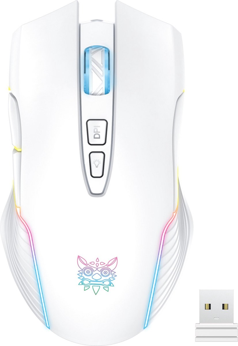 ONIKUMA CW905 Wireless - Gaming Mus - Optisk - 7 knapper - Hvid med RGB-LED lys