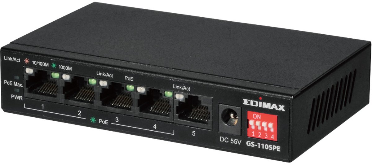 Edimax GS-1105PE - switch - long range DIP switch - 5 ports - unmanaged