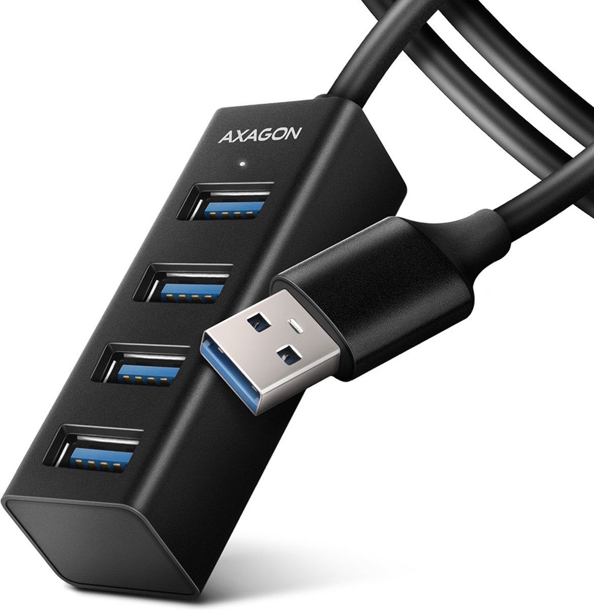 AXAGON SuperSpeed USB-A mini hub med 1.2 m kabel USB hub - USB 3.2 - 4 ports - Sort