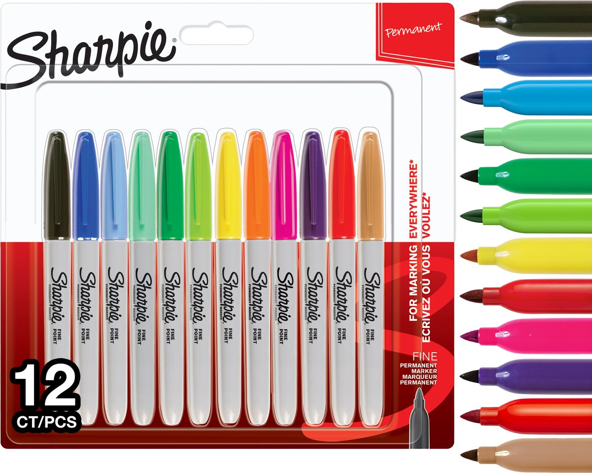 Sharpie Permanent Markers | Fin spids | Forskellige farver | 12 styk