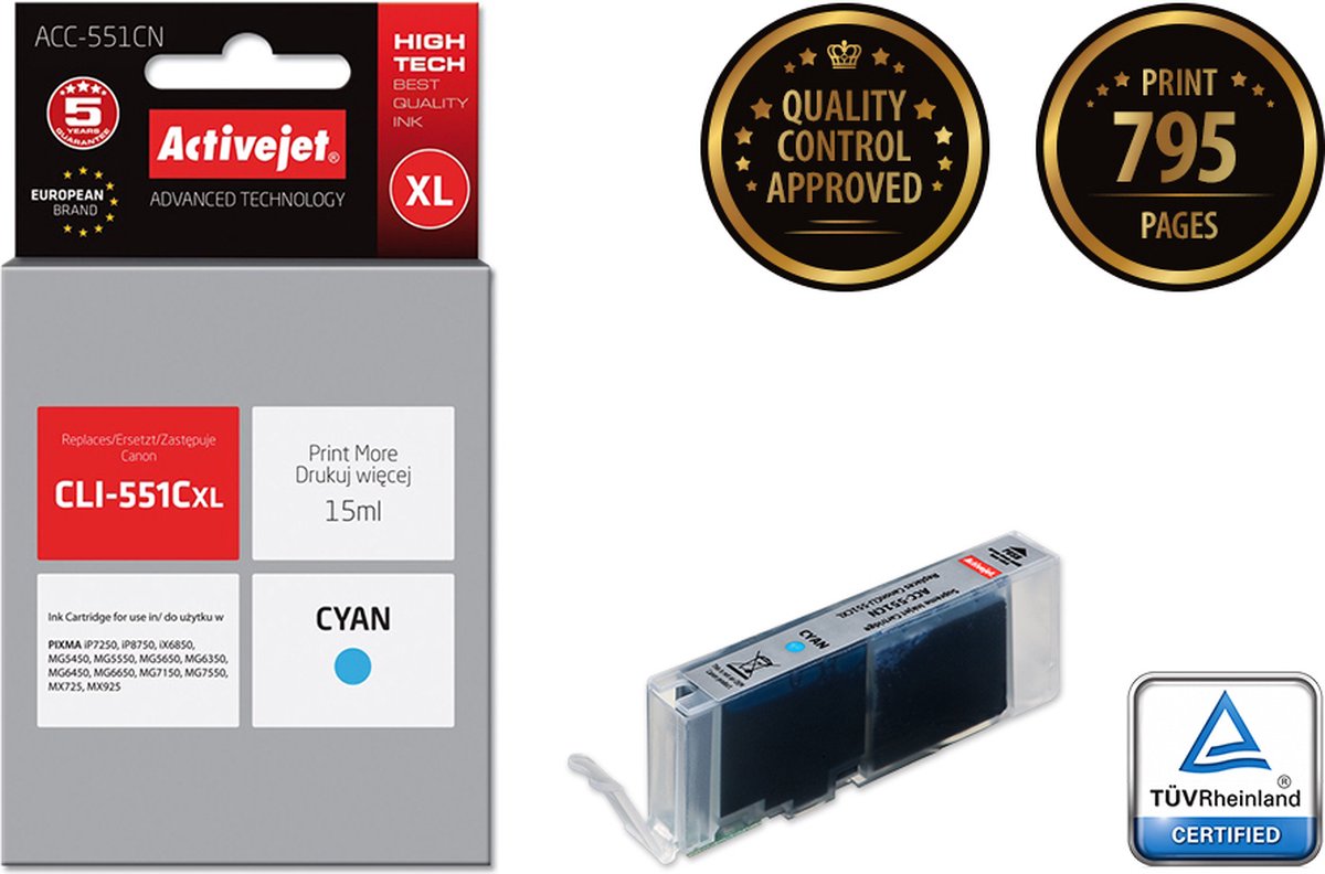 ActiveJet Premium ACC-551CN - cyan - compatible - ink cartridge (alternative for: Canon CLI-551C)
