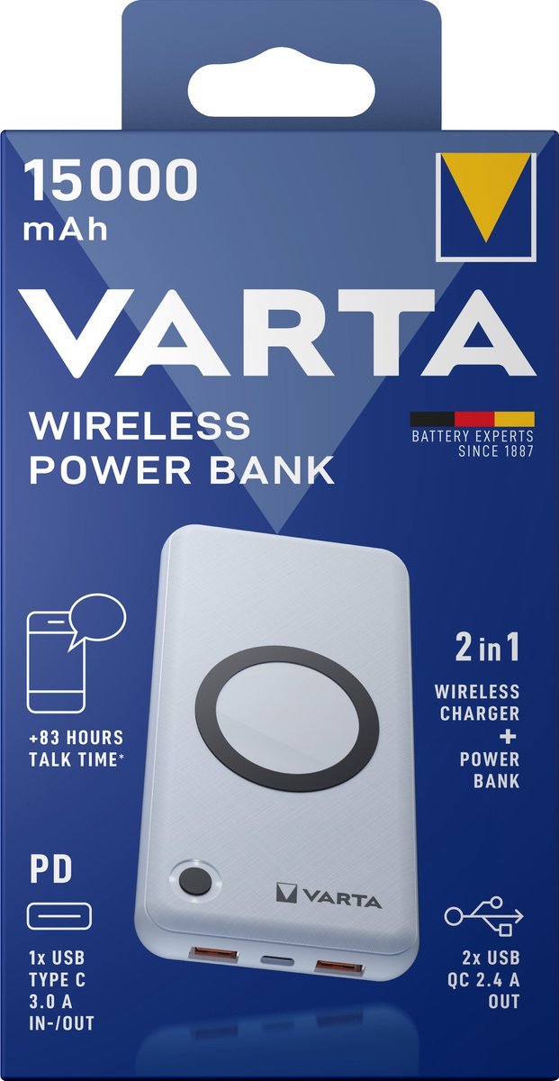 VARTA wireless power bank - 2-in-1 - Li-pol - 2 x USB USB-C - 20 Watt