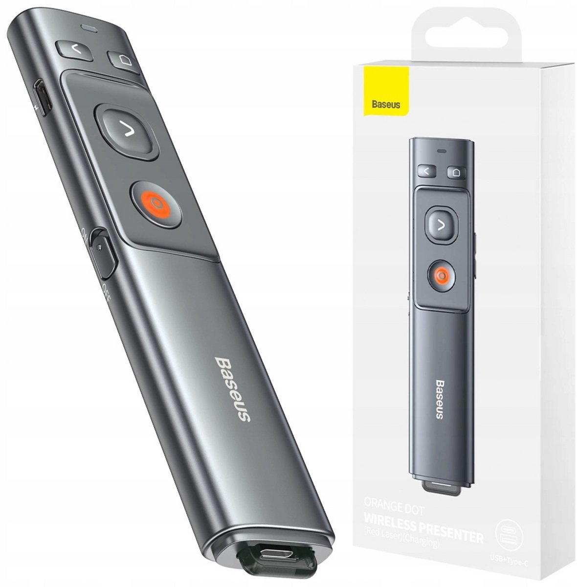 Baseus Orange Dot Multifunctionale remote control for presentation with a laser pointer - gray