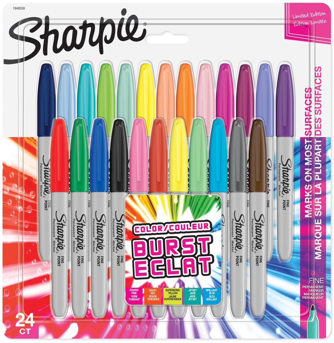 Sharpie Permanent Markers | Fin spids | Farveeksplosions- og forskellige originale farver | 24 styk