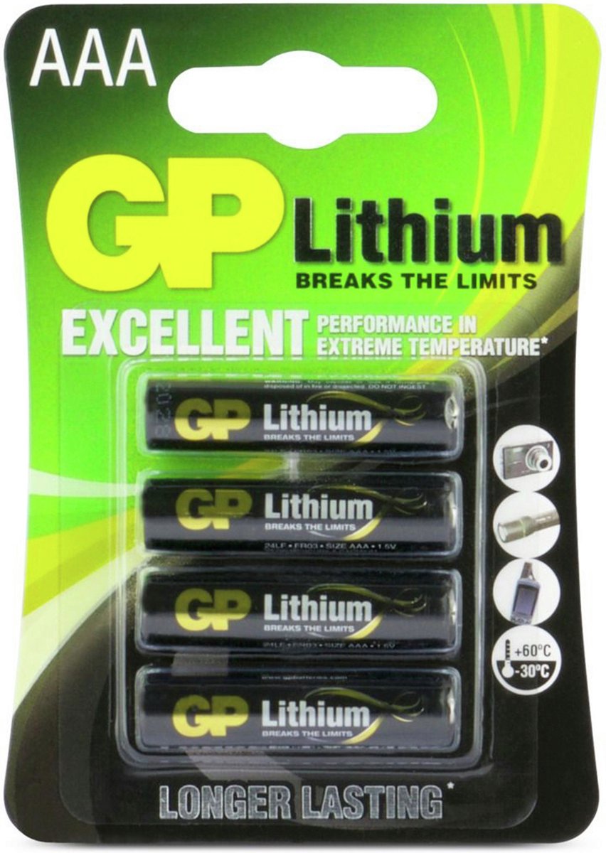 GP AAA lithium batteri 1,5V, 24LF-2U4, 4-pak