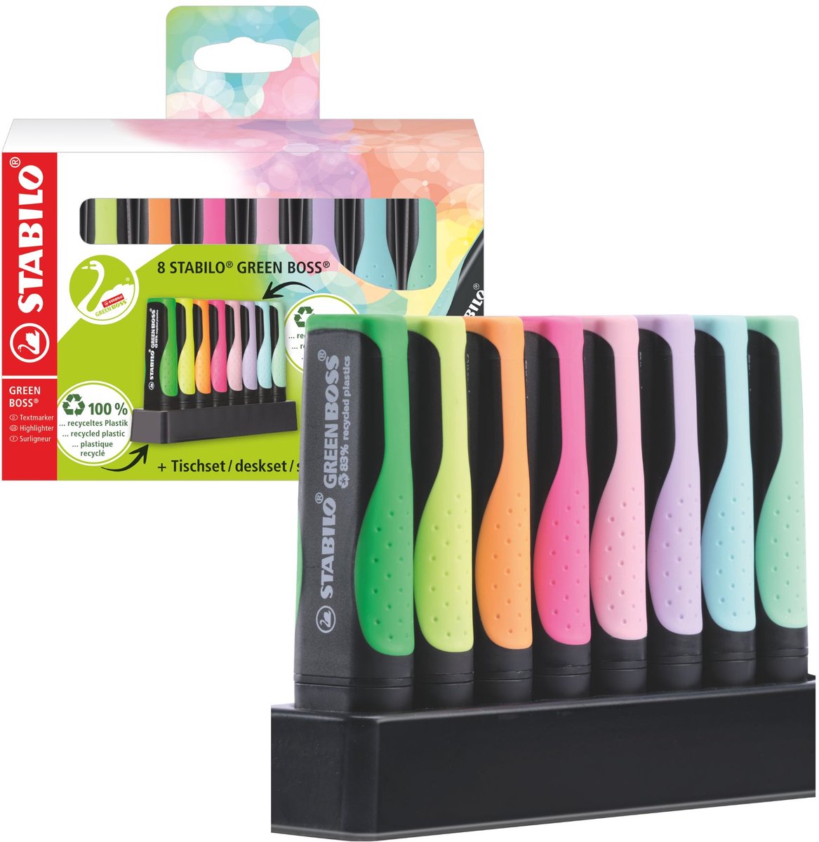 STABILO GREEN BOSS highlighter sæt med 8 pastelfarver