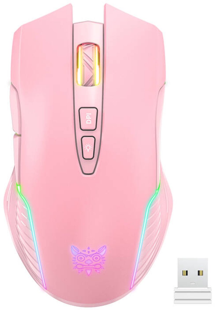 ONIKUMA CW905 Wireless - Gaming Mus - Optisk - 7 knapper - Pink med RGB