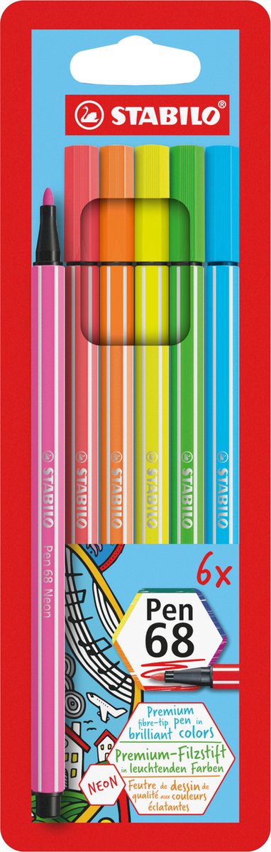 STABILO Pen 68 - Felt-tip pen - Set of 6 Fluorescent Pieces