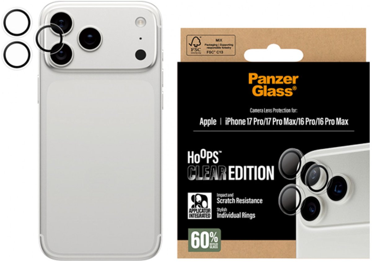 PanzerGlass Hoops® Transparent Camera Lens Protector iPhone 17 Pro | iPhone 17 Pro Max | iPhone 16 Pro | 16 Pro Max