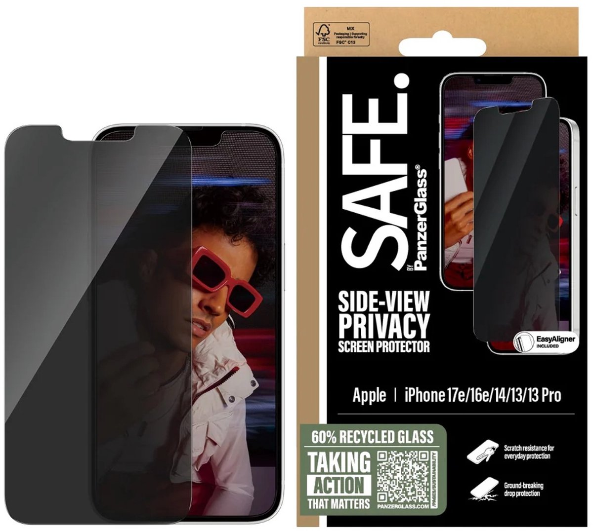SAFE by PanzerGlass Privacy Screen Protector iPhone 17e | 16e | 14 | 13 | 13 Pro | Ultra-Wide Fit w. EasyAligner