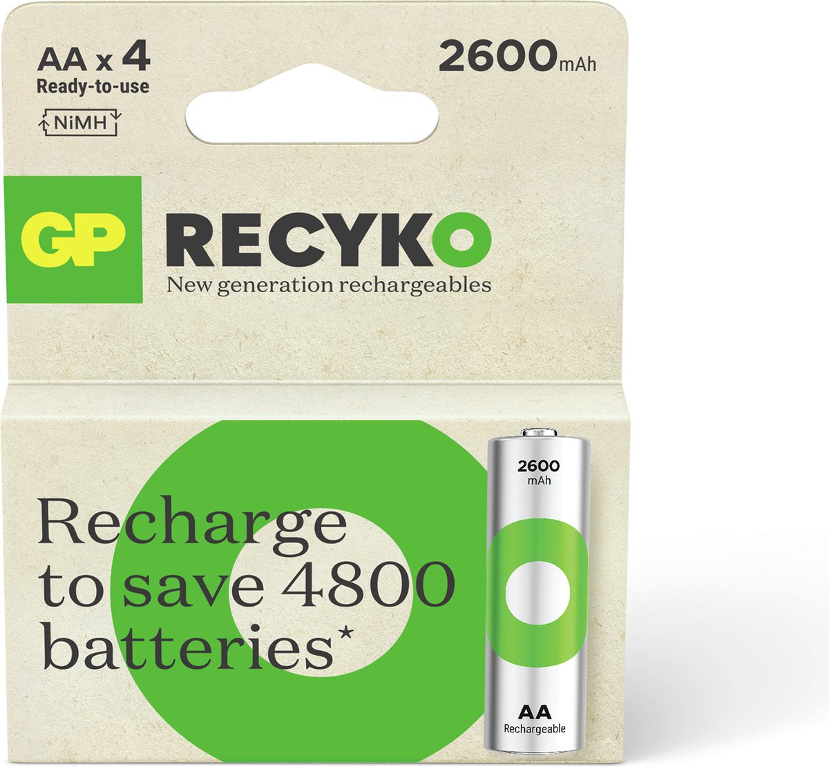 GP ReCyko AA Battery 2600 mAh NiMH 4-Pack
