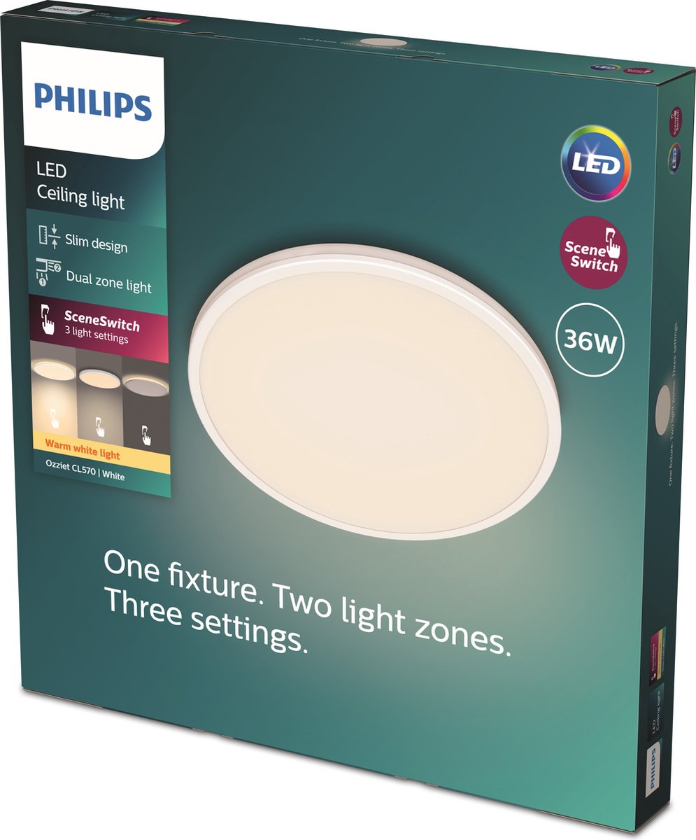Philips Ozziet plafond Ø50 cm, 36W 2700K, hvid