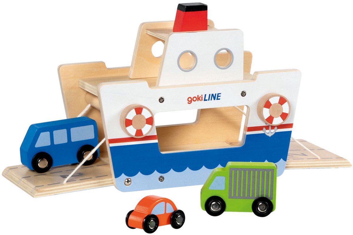 Goki Wooden Ferry with 3 Vehicles