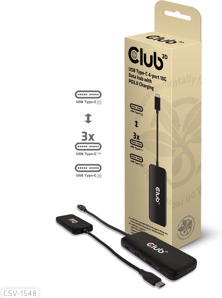 Club 3D CSV-1548 - hub - 4 ports USB hub - 4 ports - Sort
