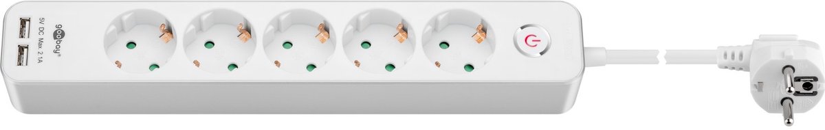 Pro 5-way w/switch - 2xUSB ports - Hvid - 1.5m